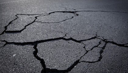 Obraz premium rough gray asphalt road surface showing texture and cracks background grey