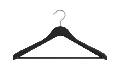 Black plastic hanger with a metal bar for on a white background, png, transparent