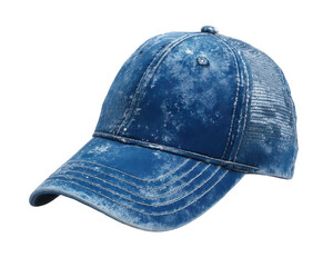 Blue distressed trucker hat, isolated on a white background, png, transparent