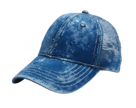 Blue distressed trucker hat, isolated on a white background, png, transparent