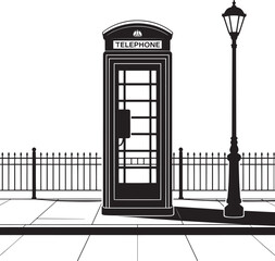 Obraz premium Classic black telephone booth and lamppost white