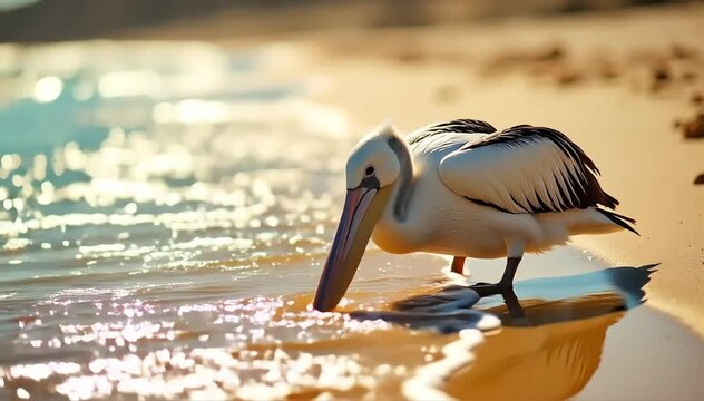 Pelican drinking from tidal pool