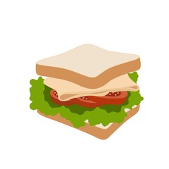 Layered sandwich with lettuce, tomato, and meat illustration