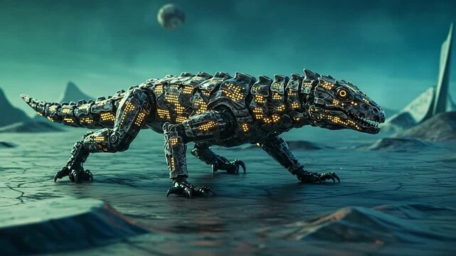 Futuristic Robotic Lizard Exploring an Alien Planet - Science Fiction Concept Art