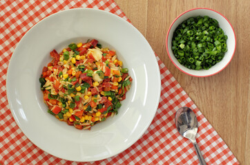 Orzo, chorizo and sweetcorn stew