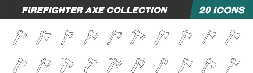Collection of Line Icons of firefighter axe. Suitable for books, stores, shops. Editable stroke in minimalistic outline style. Symbol for design