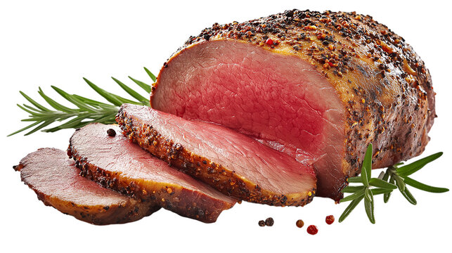 Roasted Beef Slices with Rosemary and Pepper Garnish