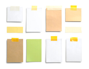 Sticky notes and paper sheets with pins for office reminders