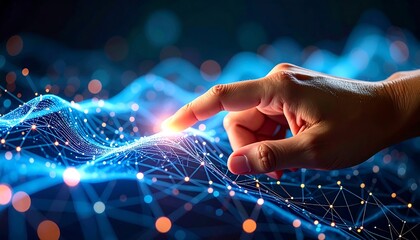 Hand touching digital network