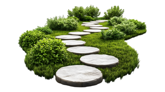 A long stone path in the garden, separated on a transparent background.