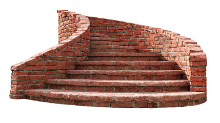 red brick, curved stairs isolated on a white background, png, transparent