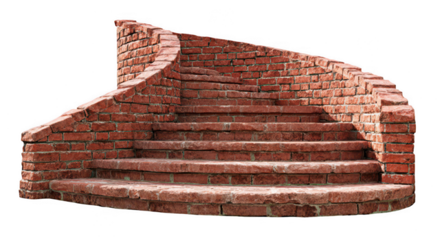red brick, curved stairs isolated on a white background, png, transparent