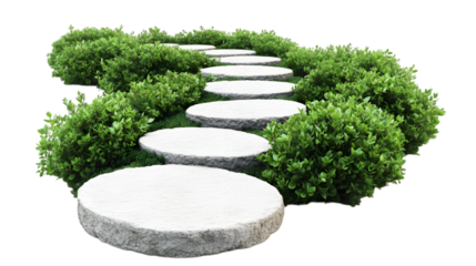 Stone path in the garden with circular walkway, isolated on transparent background.