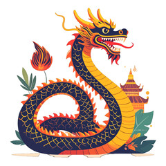 Obraz premium Colorful Pixel Art Chinese Dragon Illustration