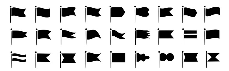 Black flag icons various shapes and styles white symbol