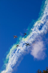 Military and emergency services aircraft flying in the military parade on October 12. Madrid, Spain.