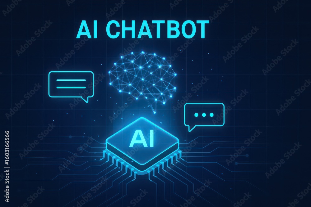 Poster an innovative and dynamic image illustrating the concept of an ai chatbot. it features a sleek digit