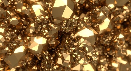 Golden Geometric Crystal Pattern with Sparkling Facets for Luxury Design