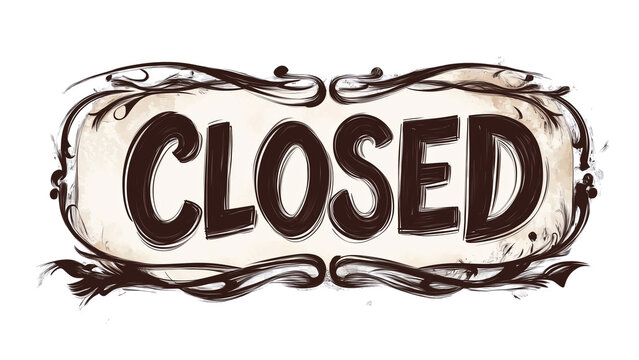 handwritten "CLOSED" icon with elegant calligraphy and a slight cursive design, isolated on a transparent background