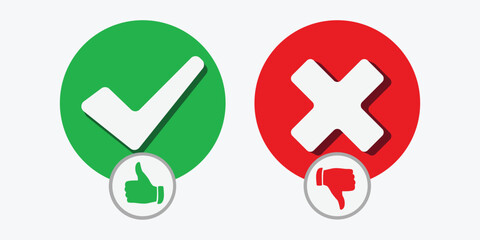 
check mark icon button set  check box icon with right and wrong buttons and yes or no checkmark icons in green tick box and red cross 