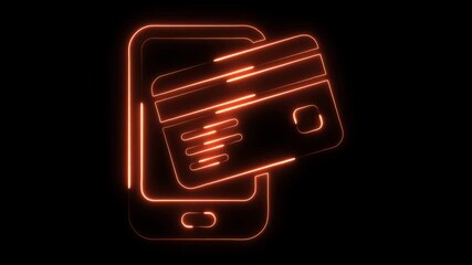 Neon glowing credit card inserted into smartphone outline digital payment concept technology finance transaction - Powered by Adobe