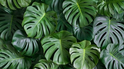 Fototapeta premium Lush Green Monstera Leaf Pile, Tropical Backdrop ,Nature