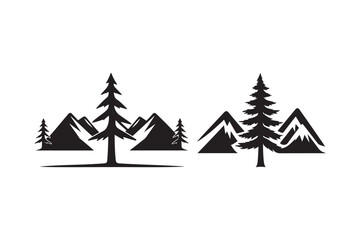 Obraz premium Stylized mountain and pine tree landscape silhouette