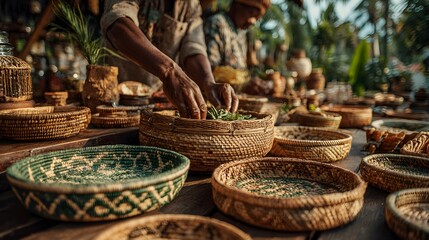 Textured Wicker Basket Overflowing with Fresh Market Produce – Immersive Natural Foods Visual for Sustainable Packaging Trends