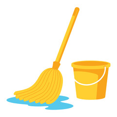 Yellow mop and bucket for cleaning floors