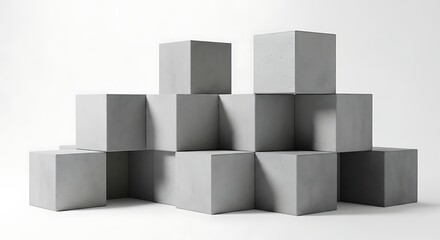 Obraz premium Minimalist Gray Concrete Cubes Stacked in Modern Geometric Arrangement