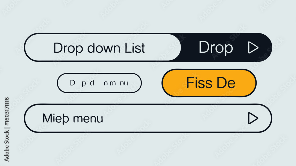 Poster clean minimalist interface design with dropdown menus and interactive buttons for modern web or appl