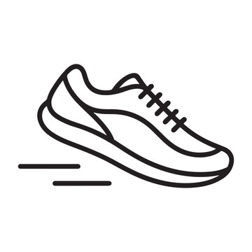 Black outline of a running shoe with motion lines sneaker
