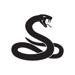 striking black silhouette of a coiled snake with open mouth on white background
