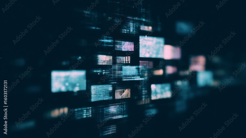 Wall mural abstract digital technology background featuring network grid and data flow