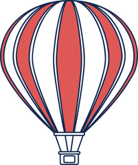 Red and white striped hot air balloon with dark blue outline airship travel