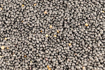Close-up of black lentils with mixed grains in detailed view