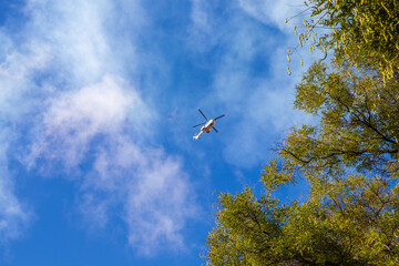 Military and emergency services aircraft flying in the military parade on October 12. Madrid, Spain.