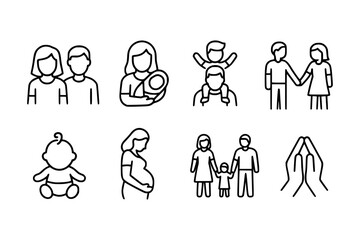 Outline Icons for Family, Parenthood, Relationships