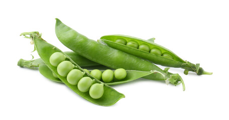 Fresh green peas in pods isolated on white