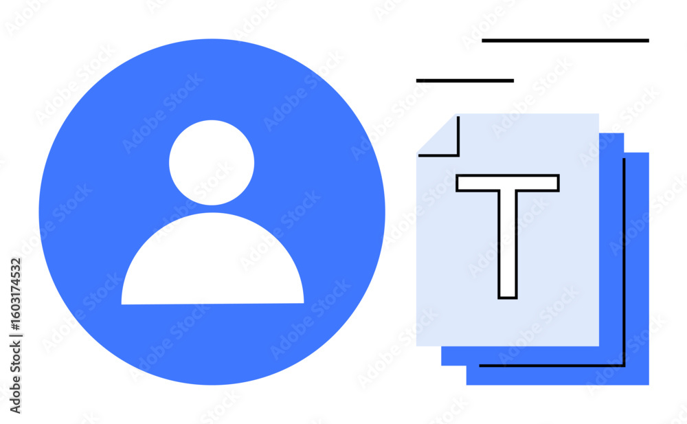 Poster circle profile icon next to layered text documents and lines suggesting movement. ideal for identity