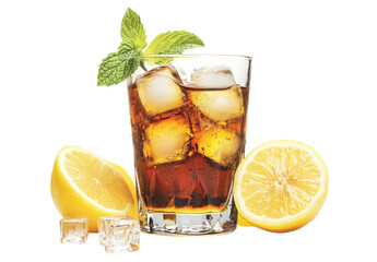 Refreshing Iced Tea with Lemon and Mint on Clear Glass