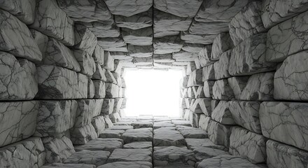 Fototapeta premium Stone Brick Tunnel Looking Up Towards Bright Light in Natural Setting