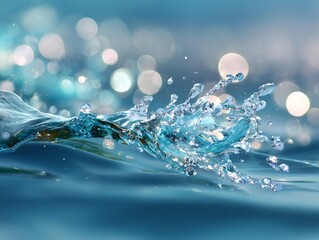 Abstract Water Splash with Bokeh Light Effects in Soft Blue Tones