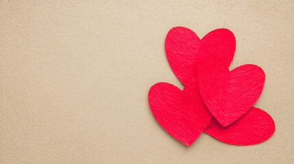 Red Felt Heart on Kraft Paper Valentines Day Background