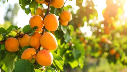 Sun-Kissed Apricots: A Vibrant Orchard Scene Bathed in Golden Sunlight for a Fresh Harvest