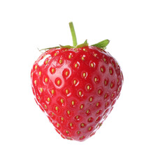 One fresh strawberry in air isolated on white