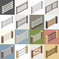 Fototapeta premium Collection of various fence styles and designs