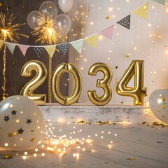 Merry Christmas and Happy New Year celebration card design with winter snow and star decoration gold-numbers--2034-new-year-celebrat