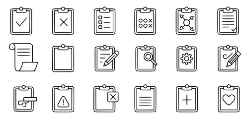 Clipboard icons for tasks notes checklist and medical symbols vector