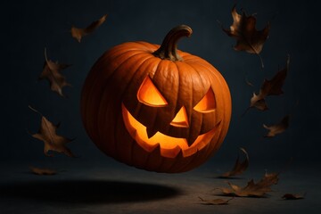 Halloween Pumpkin Tilted in Air with Shadows Beneath